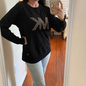 Michael Kors Black Long Sleeve Top with Gold Accents